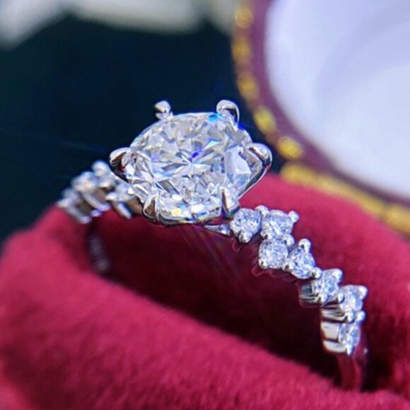 🌸Engagement Anillos Pure Round CZ Silver Plated Beautiful UNVN12193 - Picture 1 of 7